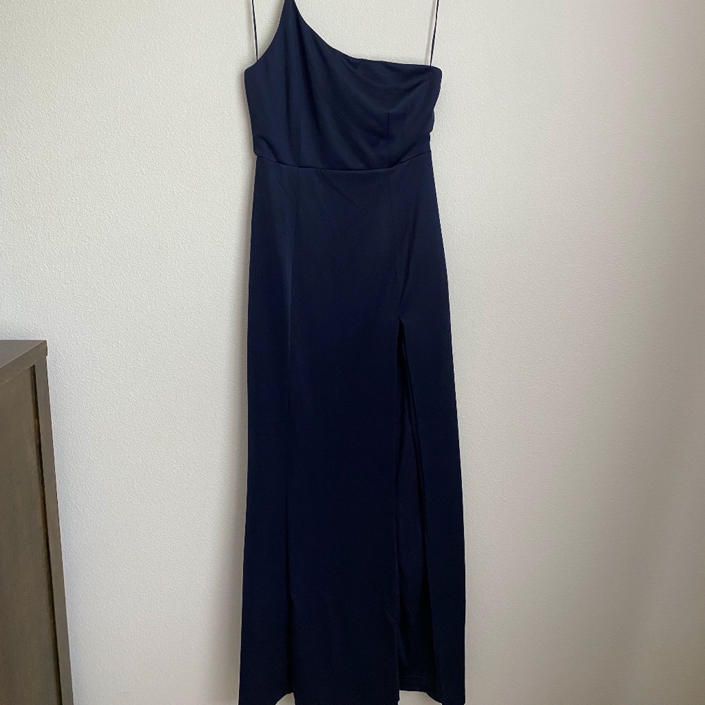 Showpo - Size 8/L - Navy Blue One Shoulder Formal Maxi Dress